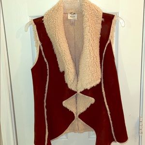 Faux brown suede and Sherpa-lined vest
